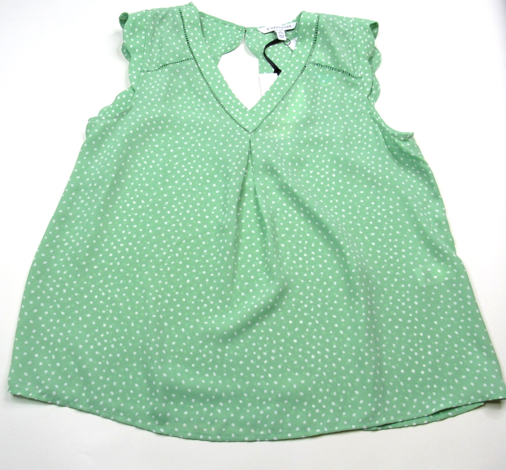 41 Hawthorn Womens Gina Scalloped Sleeve Blouse Medium Petite Stitch Fix Green